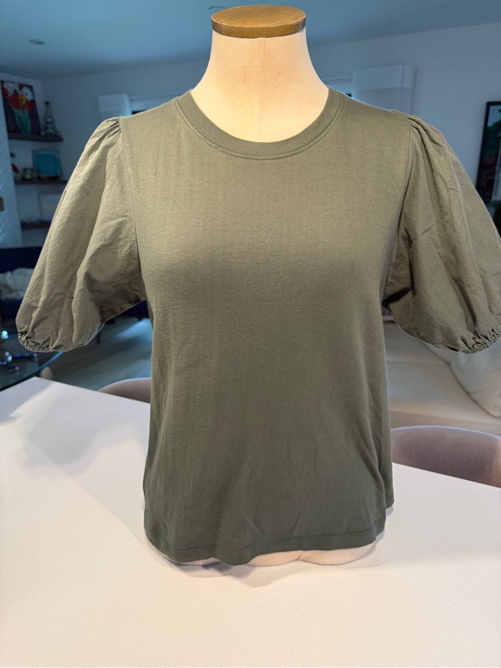 RD Style Tamara Olive Puff Sleeve Crewneck Tee